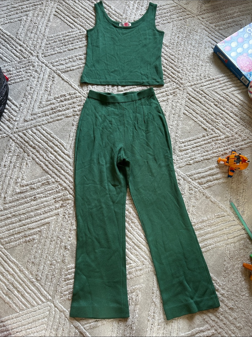 St. John Green Knit Tank and Flared Pants Set